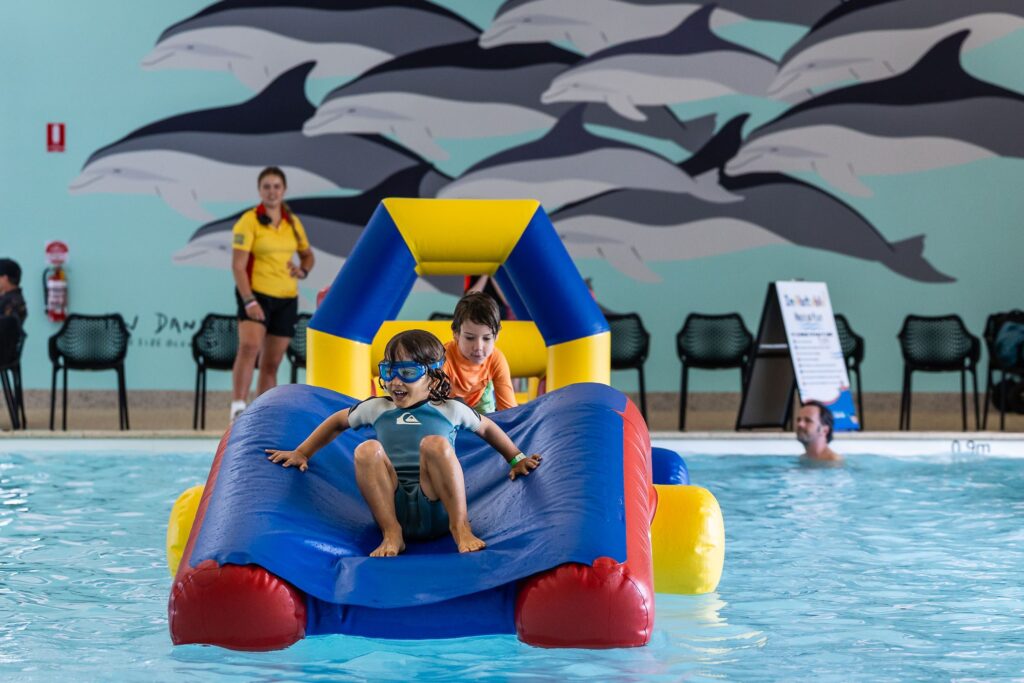 An inflatables session at Margaret River Recreation Centre swimming pool