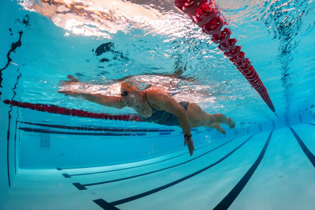 A swimmer from underwater at Margaret River Recreation Centre swimming pool