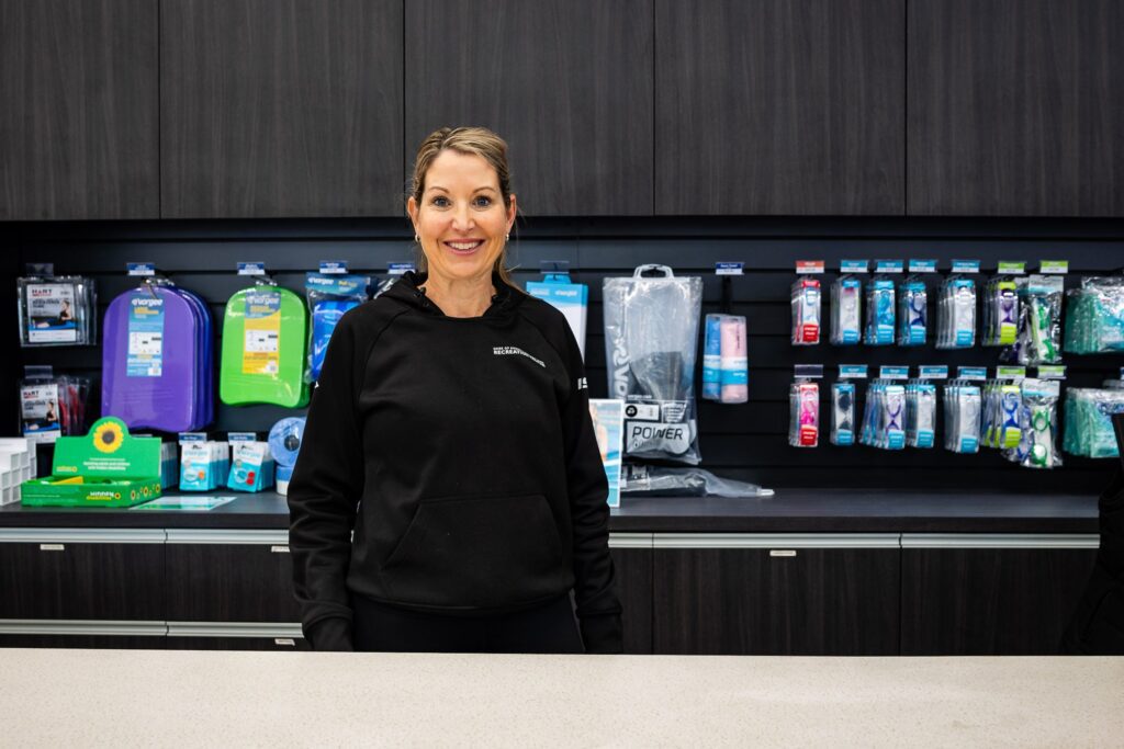 A member of staff at the Margaret River Recreation Centre front desk.