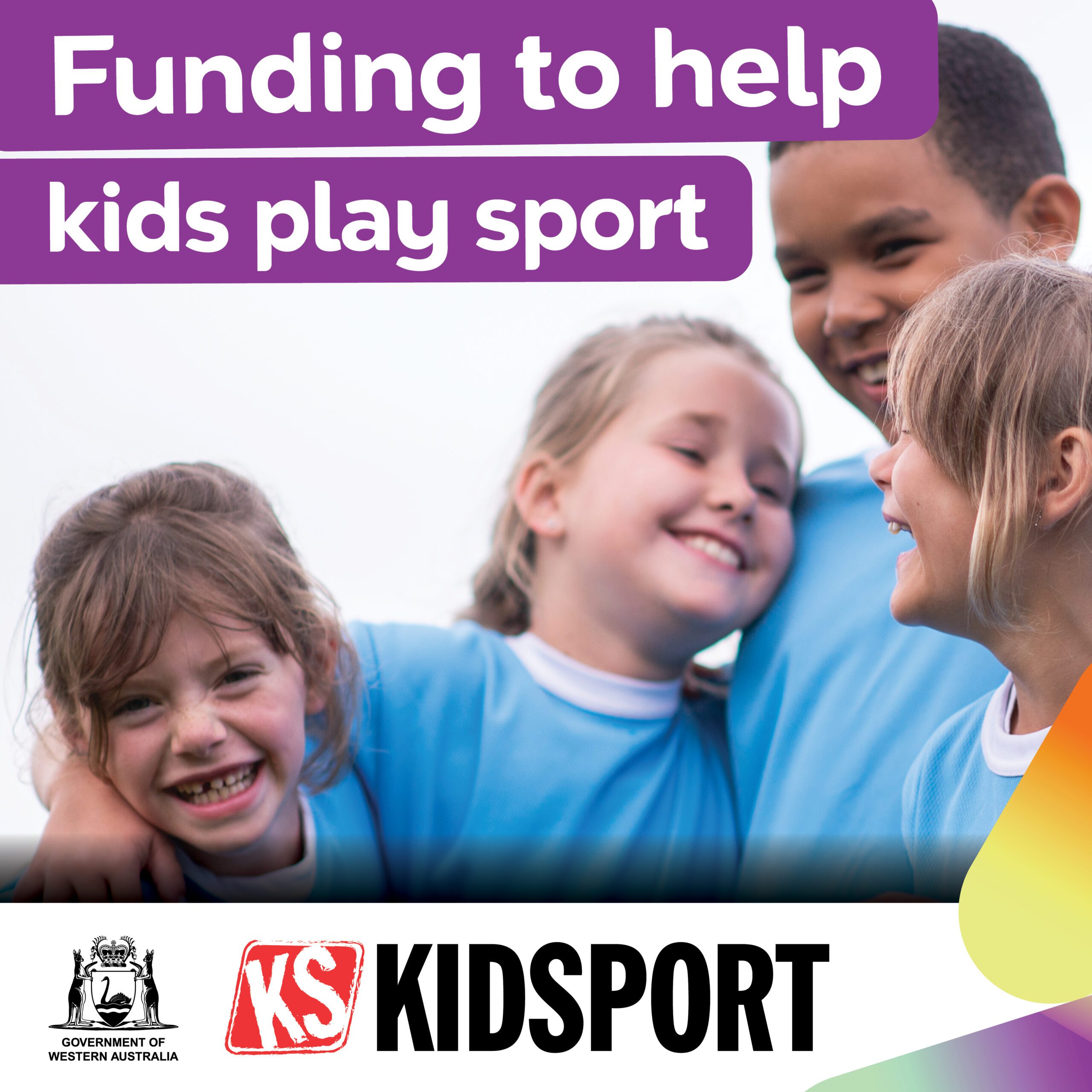 KidSport promotion showing a happy group of children.