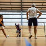 A badminton game at Augusta Recreation Centre sports courts