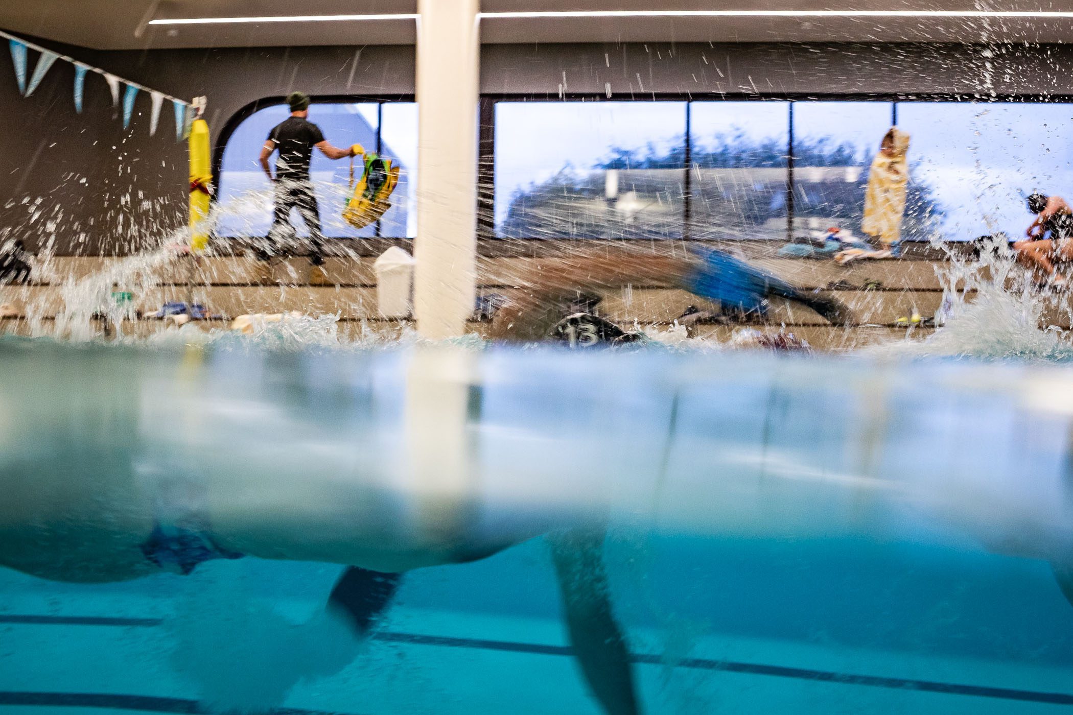 The underwater hockey team playing at Margaret River Recreation Centre swimming pool.