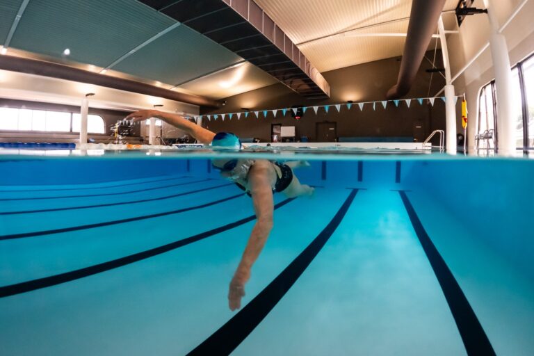 A swimmer from underwater at Margaret River Recreation Centre swimming pool