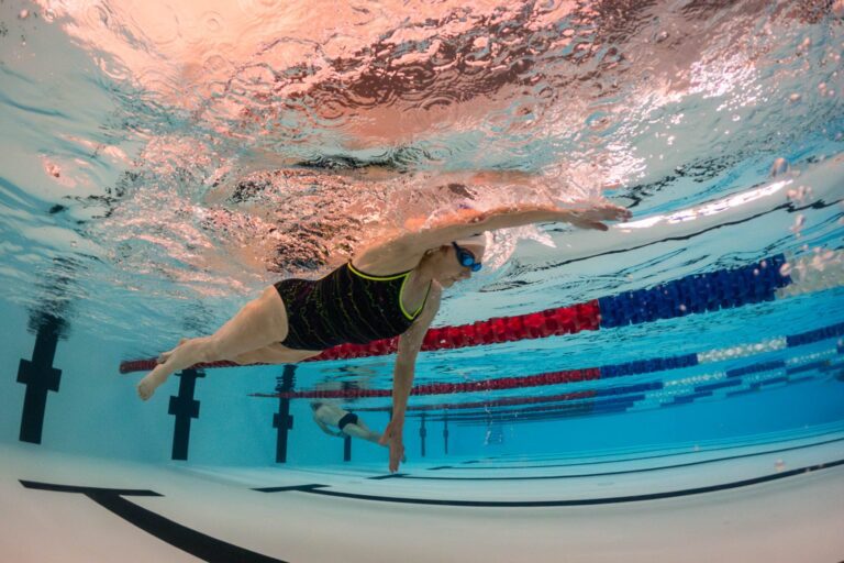 A swimmer from underwater at Margaret River Recreation Centre swimming pool